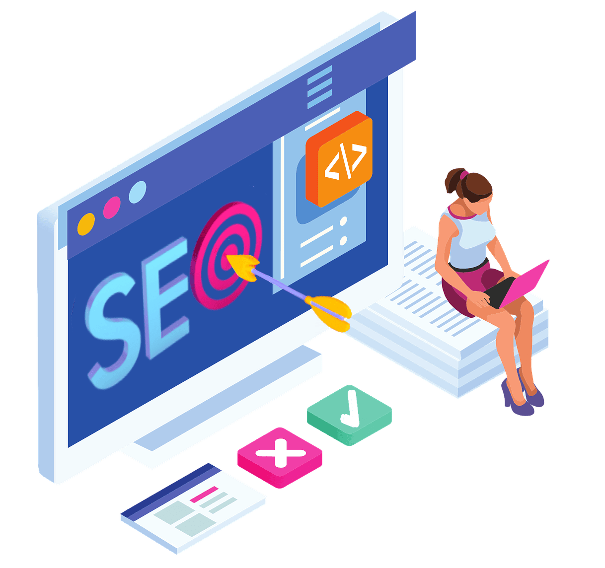 SEO on desktop with target and arrow